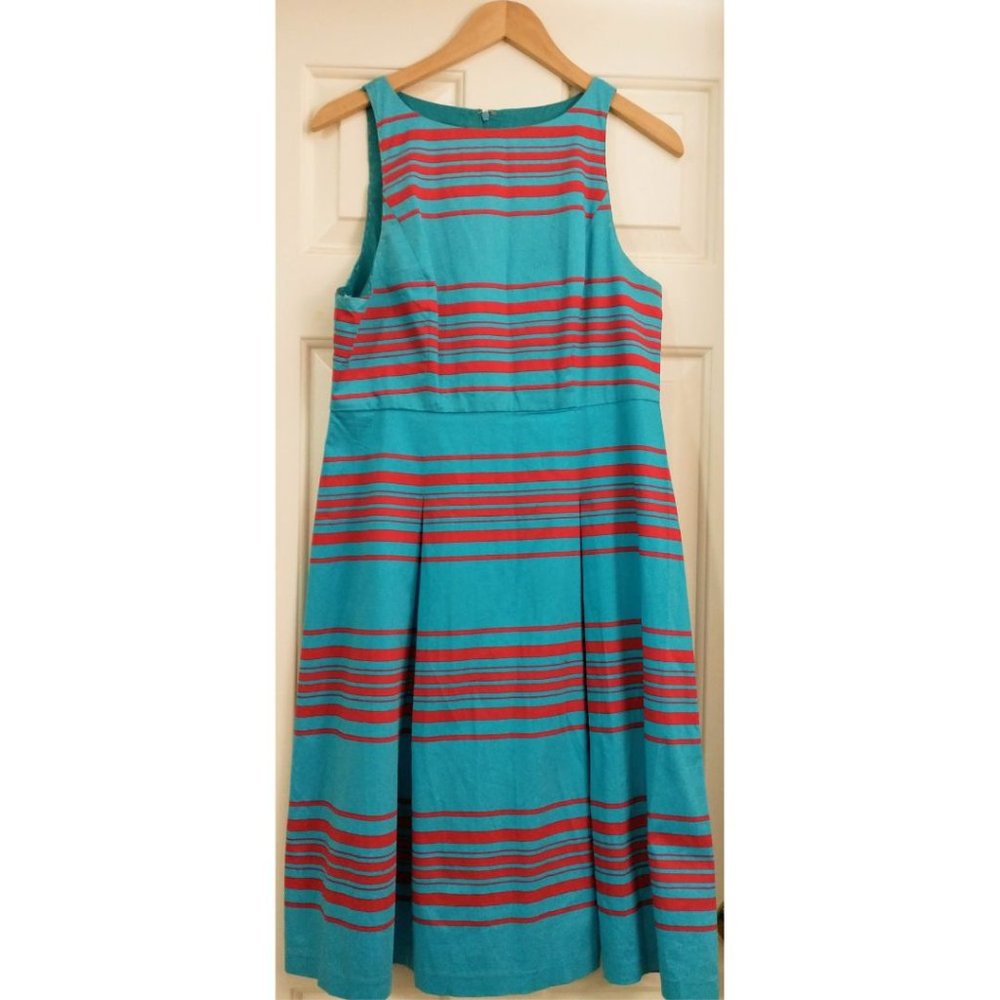 Talbots Fit and Flare Striped Sleeveless Dress Red and Blue Size 8 Women's
